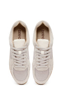 Woman Beige Lace-Up Suede Leather Sneaker | Derimod Woman Beige Lace-Up Suede Leather Sneaker | Derimod