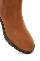 Woman Tan Zippered Chunky Heel Suede Leather Boat | Derimod Woman Tan Zippered Chunky Heel Suede Leather Boat | Derimod