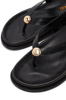 Women's Black Leather Flip-Flop Sandals with Buckle Back | Derimod Women's Black Leather Flip-Flop Sandals with Buckle Back | Derimod