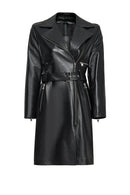 Angelique Women's Black Double Breasted Leather Coat | Derimod Angelique Women's Black Double Breasted Leather Coat | Derimod