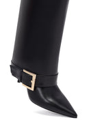 Women's Black Buckled Thin Heeled Leather Boot | Derimod Women's Black Buckled Thin Heeled Leather Boot | Derimod