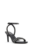 Women's Black Ankle Buckle Stoned Thin Heel Sandals | Derimod Women's Black Ankle Buckle Stoned Thin Heel Sandals | Derimod