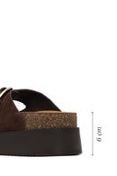 Women's Brown Double Buckle Thick Sole Suede Leather Slippers | Derimod Women's Brown Double Buckle Thick Sole Suede Leather Slippers | Derimod
