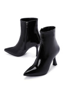 Women's Black Zippered Thin Heel Patent Leather Boots | Derimod Women's Black Zippered Thin Heel Patent Leather Boots | Derimod