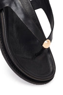 Women's Black Leather Flip-Flop Sandals with Buckle Back | Derimod Women's Black Leather Flip-Flop Sandals with Buckle Back | Derimod