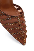 Women's Bronze Ankle Buckle Open Back Rhinestone High Thin Heel Shoes | Derimod Women's Bronze Ankle Buckle Open Back Rhinestone High Thin Heel Shoes | Derimod