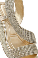 Women's Gold Wedge Heeled Knitted Espadrille Sandals | Derimod Women's Gold Wedge Heeled Knitted Espadrille Sandals | Derimod
