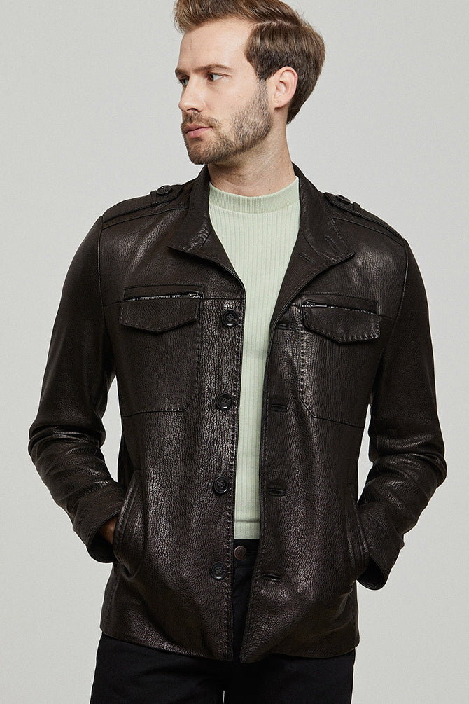 Moreno Erkek Siyah Spor Blazer Deri Ceket