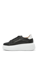 Women's Black Zippered Lace-Up Thick-Sole Leather Sneakers | Derimod Women's Black Zippered Lace-Up Thick-Sole Leather Sneakers | Derimod