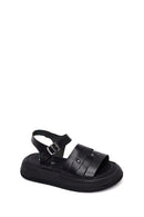 Woman Black Buckled Thick-Soled Leather Sandal | Derimod Woman Black Buckled Thick-Soled Leather Sandal | Derimod