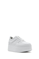 Women's White Lace-up Thick-Sole Leather Sneaker | Derimod Women's White Lace-up Thick-Sole Leather Sneaker | Derimod
