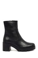 Women's Black Zippered Thick Heeled Leather Boot | Derimod Women's Black Zippered Thick Heeled Leather Boot | Derimod