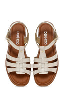 Women's Beige Ankle Strap Leather Bodrum Sandals | Derimod Women's Beige Ankle Strap Leather Bodrum Sandals | Derimod