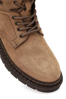 Men's Mink Lace-up Nubuck Leather Boot | Derimod Men's Mink Lace-up Nubuck Leather Boot | Derimod