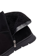 Women's Black Zippered Suede Teddy Boot | Derimod Women's Black Zippered Suede Teddy Boot | Derimod
