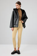 Gardena Women's Black Double-Sided Teddy Coat | Derimod Gardena Women's Black Double-Sided Teddy Coat | Derimod