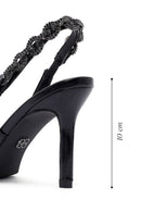 Women's Black Stone-Embellished Open Back Metallic Stiletto Shoes | Derimod Women's Black Stone-Embellished Open Back Metallic Stiletto Shoes | Derimod