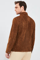Gavi Men's Brown Suede Leather Coat | Derimod Gavi Men's Brown Suede Leather Coat | Derimod