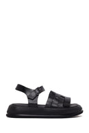 Woman Black Buckled Thick-Soled Leather Sandal | Derimod Woman Black Buckled Thick-Soled Leather Sandal | Derimod