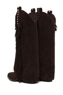 Woman Brown Thick-Heeled Suede Cowboy Boots | Derimod Woman Brown Thick-Heeled Suede Cowboy Boots | Derimod