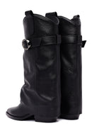 Women's Black Buckled Thick Heeled Leather Boot | Derimod Women's Black Buckled Thick Heeled Leather Boot | Derimod