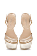 Women's Gold Metallic Ankle Strap Thin Heel Sandals | Derimod Women's Gold Metallic Ankle Strap Thin Heel Sandals | Derimod