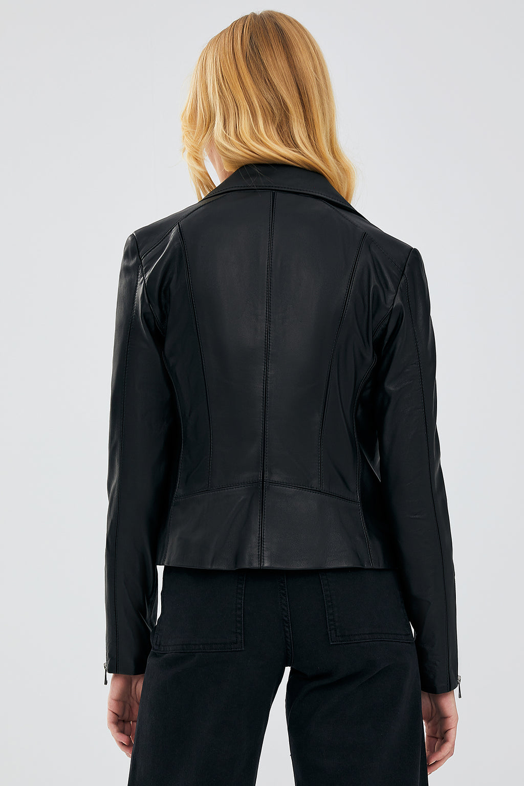 Kiara Kadın Siyah Slim-Fit Biker Deri Ceket