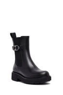 Woman Black Thick Sole Leather Chelsea Boots | Derimod Woman Black Thick Sole Leather Chelsea Boots | Derimod