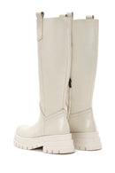 Women's Beige Leather Zippered Thick Soled Boots | Derimod Women's Beige Leather Zippered Thick Soled Boots | Derimod