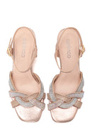 Women's Pink Gold Stone Thick Heeled Sandals | Derimod Women's Pink Gold Stone Thick Heeled Sandals | Derimod