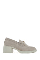 Women's Beige Buckled Thick Heel Suede Leather Masculine Loafer | Derimod Women's Beige Buckled Thick Heel Suede Leather Masculine Loafer | Derimod
