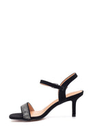 Women's Black Stone Heeled Sandals | Derimod Women's Black Stone Heeled Sandals | Derimod