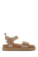 Women's Brown Strappy Thick Soled Suede Leather Sandals | Derimod Women's Brown Strappy Thick Soled Suede Leather Sandals | Derimod