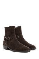 Women's Brown Suede Leather Cowboy Boots | Derimod Women's Brown Suede Leather Cowboy Boots | Derimod