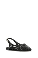 Women's Black Braided Open Back Ballerinas | Derimod Women's Black Braided Open Back Ballerinas | Derimod