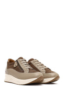 Women's Mink Lace-Up Thick-Soled Leather Sneaker | Derimod Women's Mink Lace-Up Thick-Soled Leather Sneaker | Derimod