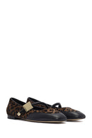 Women's Brown Buckle Detailed Leopard Patterned Leather Ballerinas | Derimod Women's Brown Buckle Detailed Leopard Patterned Leather Ballerinas | Derimod