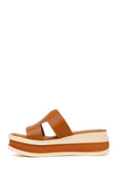 Woman Taba Thick-Soled Leather Slipper | Derimod Woman Taba Thick-Soled Leather Slipper | Derimod