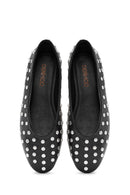 Women's Black Stone Leather Ballerinas | Derimod Women's Black Stone Leather Ballerinas | Derimod