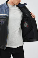 Takeoff Erkek Mavi Slim-Fit Deri Ceket | Derimod Takeoff Erkek Mavi Slim-Fit Deri Ceket | Derimod