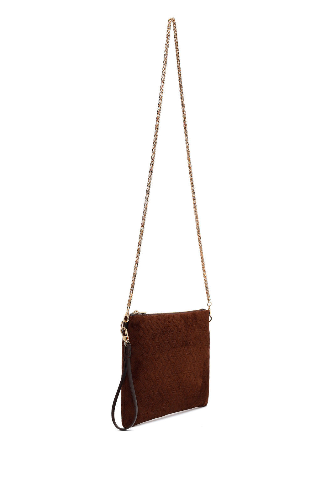 Kadın Kahverengi Uzun Zincir Askılı Süet Portföy Çanta
