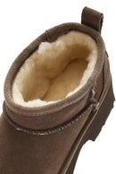 Women's Mink Thick Soled Suede Leather Teddy Boots | Derimod Women's Mink Thick Soled Suede Leather Teddy Boots | Derimod