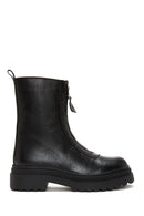 Woman Black Zippered Thick Sole Leather Boat | Derimod Woman Black Zippered Thick Sole Leather Boat | Derimod