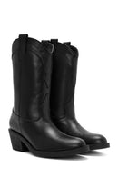 Women's Black Heeled Leather Cowboy Boots | Derimod Women's Black Heeled Leather Cowboy Boots | Derimod