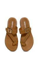 Women's Tan Flip Flops Leather Slippers | Derimod Women's Tan Flip Flops Leather Slippers | Derimod