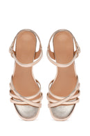 Women's Pink Metallic Chunky Heel Sandals with Ankle Buckle | Derimod Women's Pink Metallic Chunky Heel Sandals with Ankle Buckle | Derimod