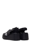 Woman Black Ankle-Buckle Wedge-Heel Leather Comfort Sandal | Derimod Woman Black Ankle-Buckle Wedge-Heel Leather Comfort Sandal | Derimod