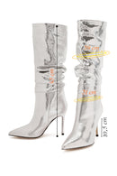 Women's Grey Thin Heel Metallic Leather Boots | Derimod Women's Grey Thin Heel Metallic Leather Boots | Derimod