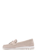 Kadın Bej Tokalı Süet Deri Comfort Loafer | Derimod Kadın Bej Tokalı Süet Deri Comfort Loafer | Derimod