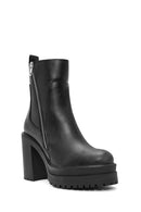 Women's Black Zipper High Thick Heel Boots | Derimod Women's Black Zipper High Thick Heel Boots | Derimod